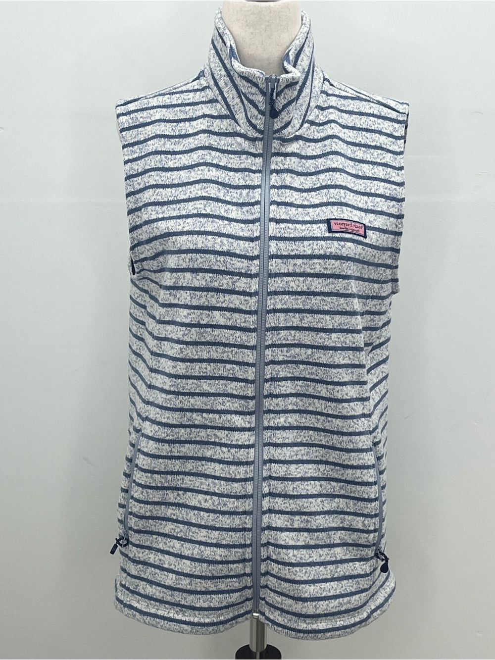 Vineyard Vines Womens Blue White Striped Full Zip Mock Neck Fleece Vest Medium